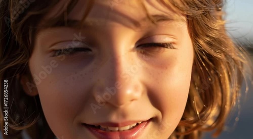 Wallpaper Mural Close up portrait of a young girl with hazel eyes and freckles in soft sunlight outdoors looking forward Torontodigital.ca