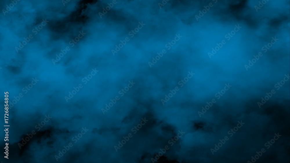 Fototapeta premium Abstract blue smoke powder dust cloud isolated on black background glowing particles explosion texture overlay for modern graphics