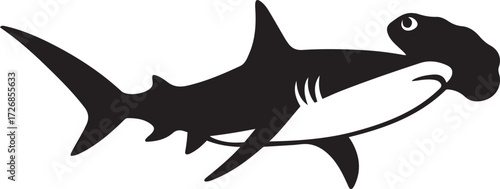 Hammerhead shark silhouette black and white, Shark illustration ocean vector design