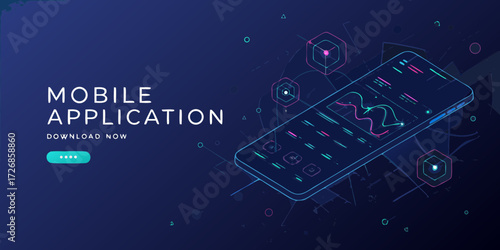 Modern mobile application interface design with data visualization and download button
