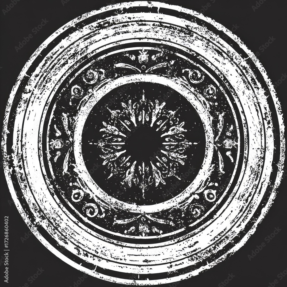 Fototapeta premium Ornate, distressed, circular emblem