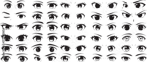 set of girl eyes vector with different looks