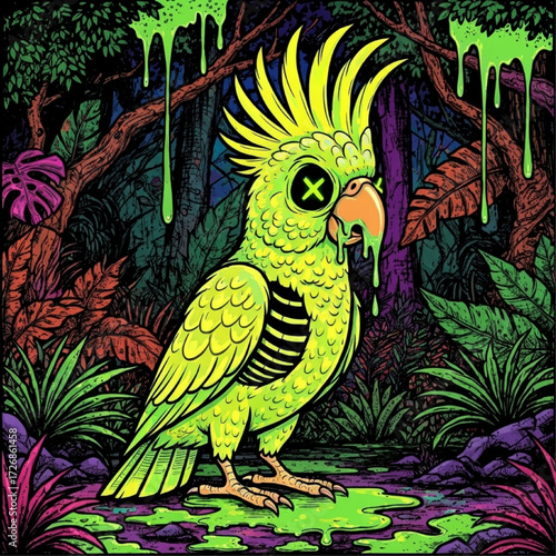 Neon Parrot in a Jungle