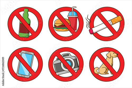 Set of red prohibition signs cartoon