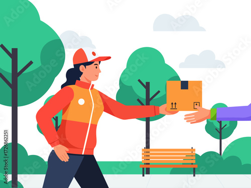 delivery woman portrait smiling uniform worker illustration