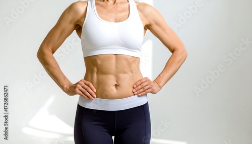 Strong woman's toned midsection