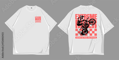 Large front and back white t-shirt mockup design for motocross