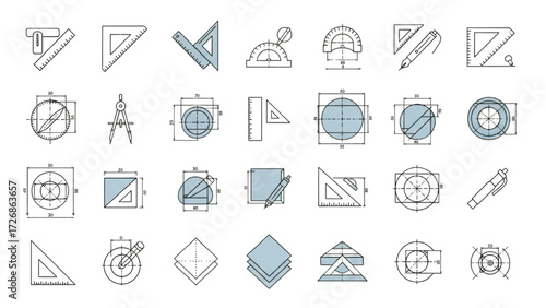 Architectural Blueprint Vector Icons – CAD Template Overlay with Clean White Background AI EPS PNG JPEG
