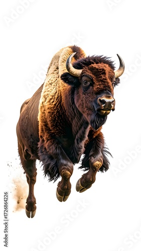 Wild bison leaping