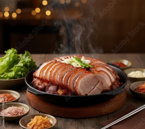Braised Pig’s Trotters Jokbal (족발) Sliced and Plated with Garnish
