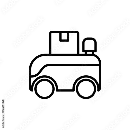 An outline illustration of an autonomous delivery robot carrying a package, ready for transport.