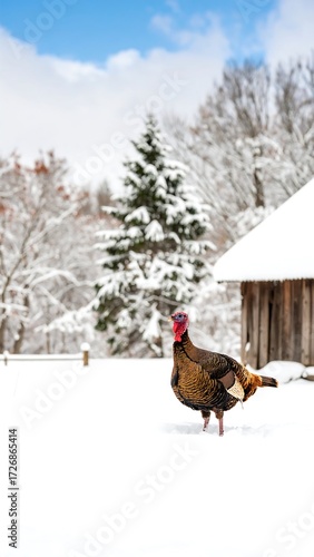 Wild turkey in snowy landscape (1)