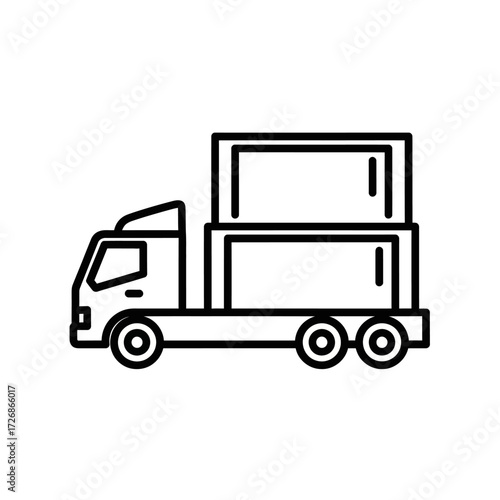 Line drawing of a truck carrying two rectangular boxes, likely for delivery or transport.