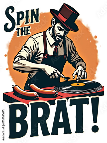 - Bavarian sausage DJ spinning records on bratwurst grill, fusion