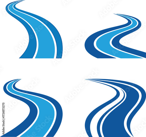 Four blue rivers with water stream designs