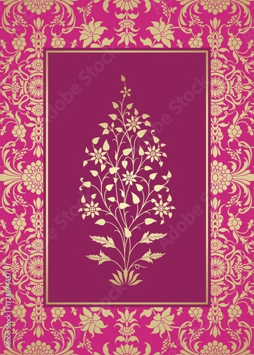 wedding card design, paisley floral pattern , India	
