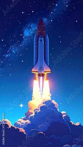 Rocket launch into starry night sky