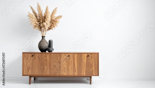 Wooden sideboard with pampas grass