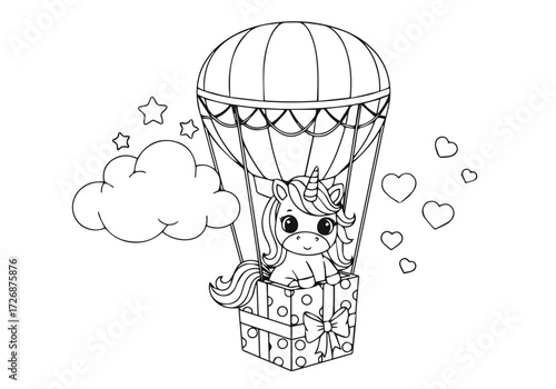 Unicorn in a Hot Air Balloon Coloring Book A Whimsical Adventure for Creative Minds -3