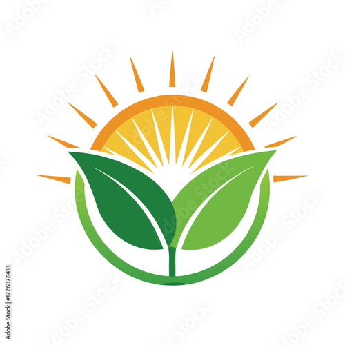 Stylized Circular Eco Logo Representing Green Nature, Fresh Growth, and Solar Energy