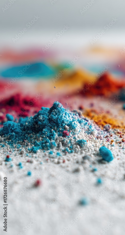 Obraz premium Close-up of colorful powder mounds on a white surface