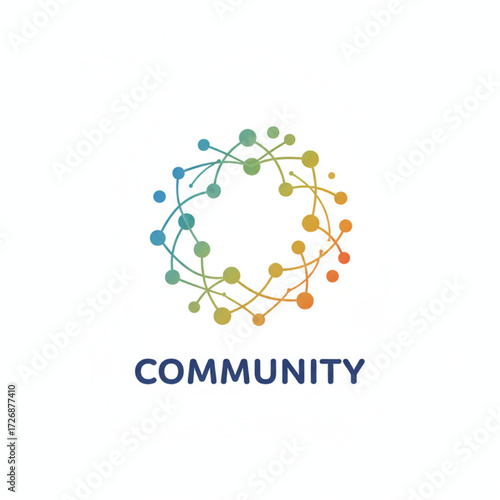 A logo that represents community with several simple dots connected by a single line into a network