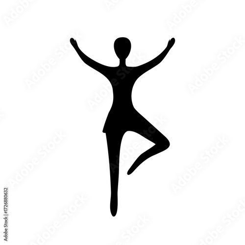 Silhouette of a graceful ballet dancer performing in tree pose gracefully, elegant