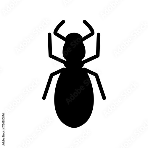 Stylized black silhouette of an ant crawling isolated on a white background