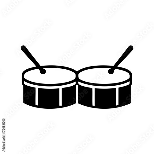 Illustration of two black drums with drumsticks ready to make music