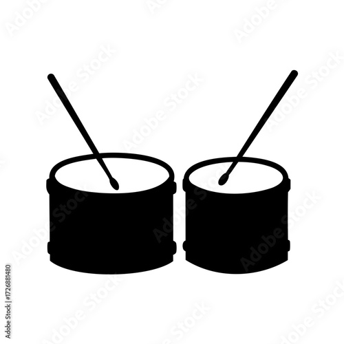 Silhouette of two drums with drumsticks poised and ready to play