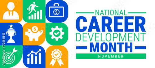 National Career Development Month Geometric shape pattern background, banner, card or poster design template is observed every year during November, to raise awareness about the mission.