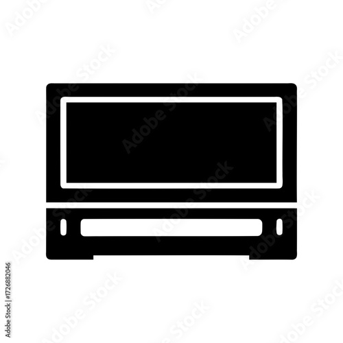 Black and white rendering of a vintage television set with simplified design