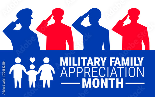 military family appreciation month background, banner, card or poster design template is observed every year during November, to raise awareness about the mission. Vector illustration.