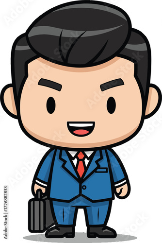 Business Man in Suit with Briefcase, Smiling Cartoon Character, Professional Attire