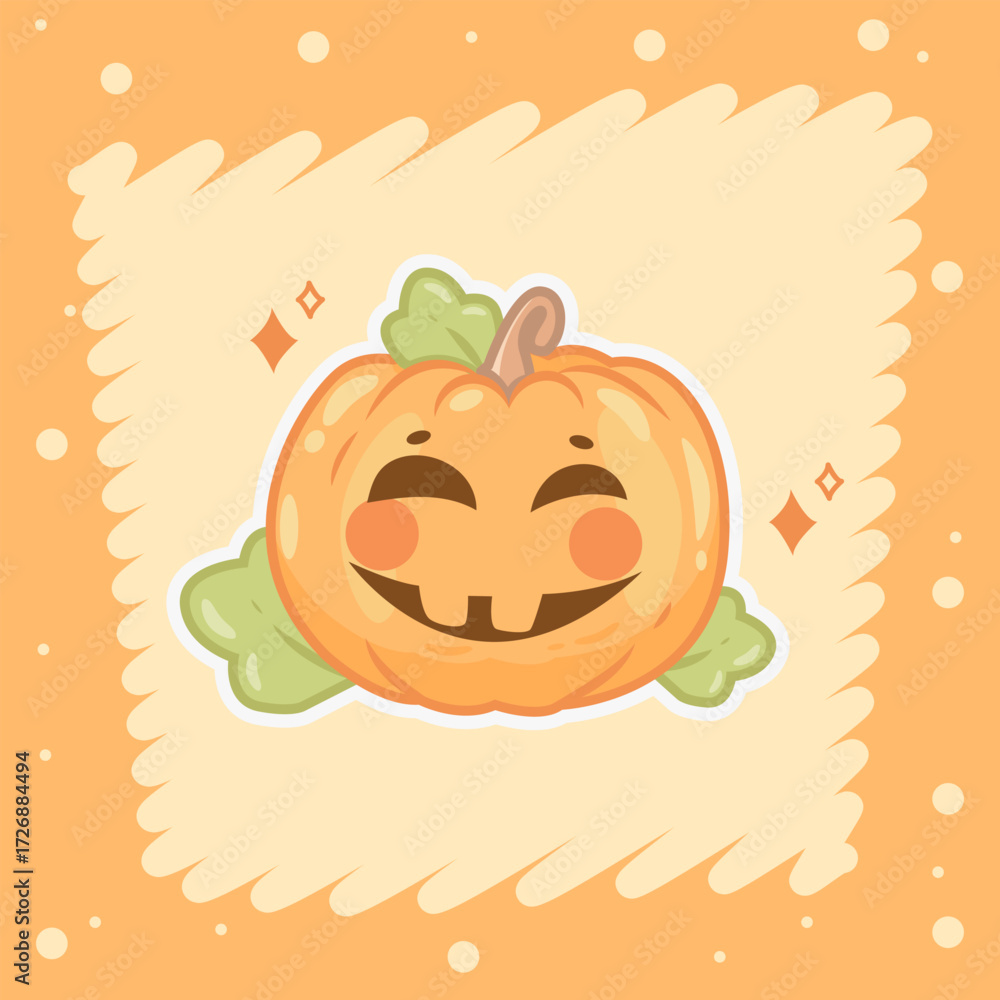 Fototapeta premium Cute Halloween pumpkin with emotion face