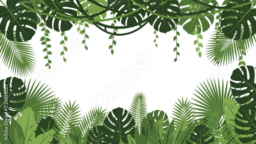 Dense Jungle Border with Layered Tropical Leaves and Vines