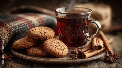 Delicious Warm Gingerbread Cookies with Aromatic Cinnamon Sticks and Spiced Milk Creating Cozy Holiday Moments and Inviting Nostalgia