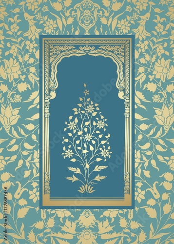 wedding card design, paisley floral pattern , India	