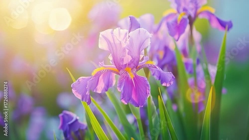A close-up shot of a beautiful purple flower set against a bright sunny backdrop