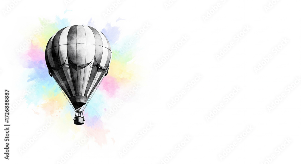 Obraz premium Colorful abstract background with watercolor painted air balloons and copy space