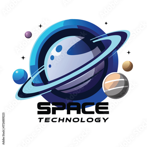 Bold Futuristic Space Technology Logo Design Featuring Ringed Planet Saturn