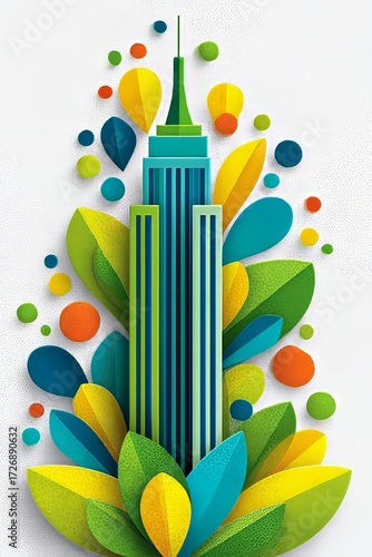 Ilustración vectorial de una torre de oficinas con un diseño colorido y moderno inspirado en un entorno urbano