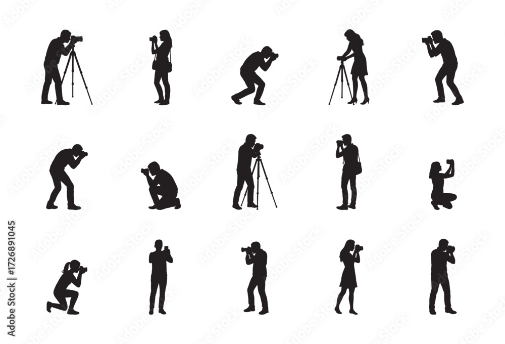 Obraz premium People Taking Pictures Silhouettes Set