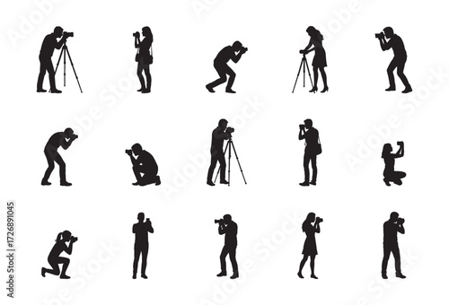 People Taking Pictures Silhouettes Set