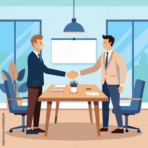 two man handshake business office