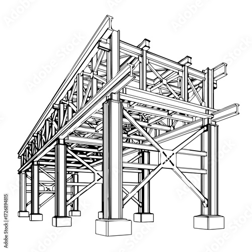 Detailed Steel Structure Illustration Engineering Marvel