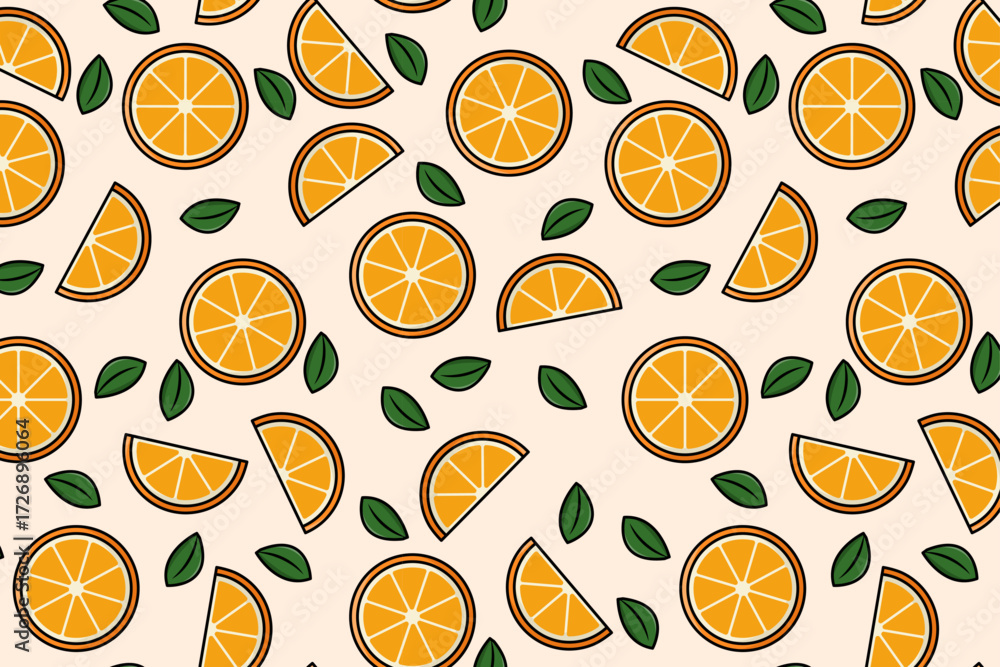 Obraz premium Pattern of Orange Half and Little Cut Pieces with Flat Illustration Style
