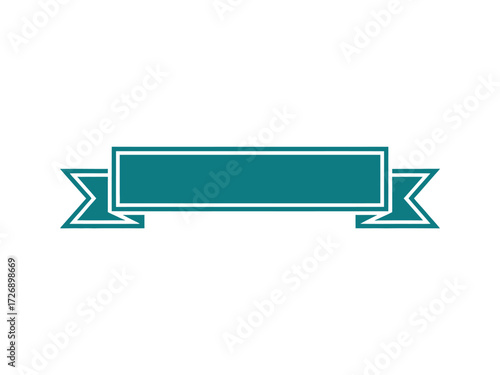 Horizontal teal ribbon banner with white outline vector graphic for declarative titles silhouette vector illustration white background