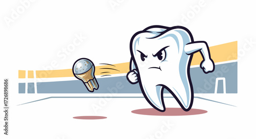 Vector illustration of cartoon tooth playing golf, healthy smile concept, dental care graphic. for branding, packaging, banner, poster, website header, and social media design use