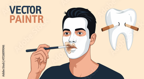 Man applies face paint in artistic style, enhancing white face paint over face and lips. Makeup artist applies more face paint for stage, costume, or artistic body art.
